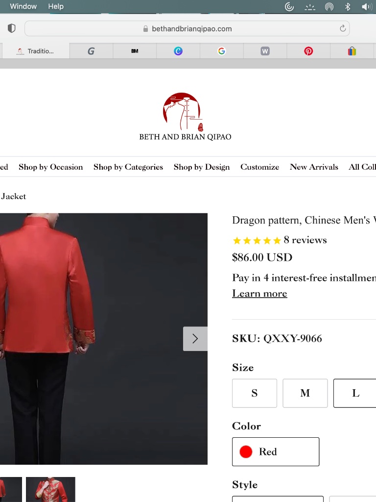 Beth And Brian Qipao - Men's, Red With Gold Dragon For Chinese Wedding — image 3 of 4